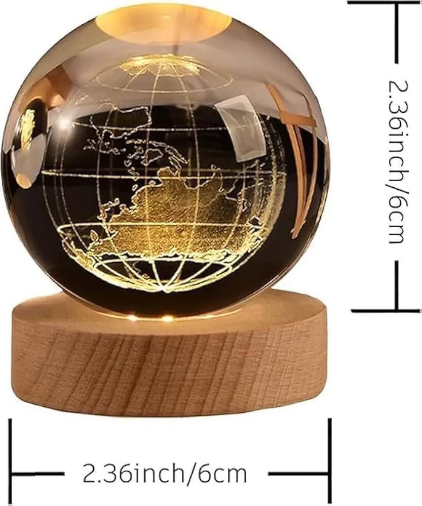 3D Earth Crystal LED Ball Night Lamp Warm Light - Compact USB Wall Charger 5V1A Output 1 For Birthday Christmas Astronomy Space Gifts For Boys Girls (Crystal Earth)