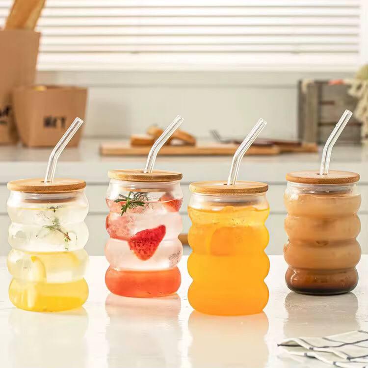 Beehive Pattern Glass Tumbler with Bamboo Lid
