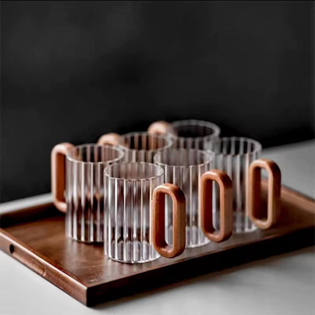 Stylish, unique Heat resistant borosilicate ribbed glass  mugs.