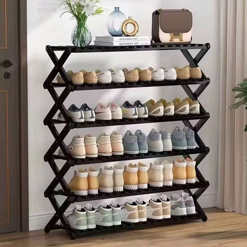 Thickened  6-Tier Black Bamboo Shoe Rack stand / Multifunctional Organizer