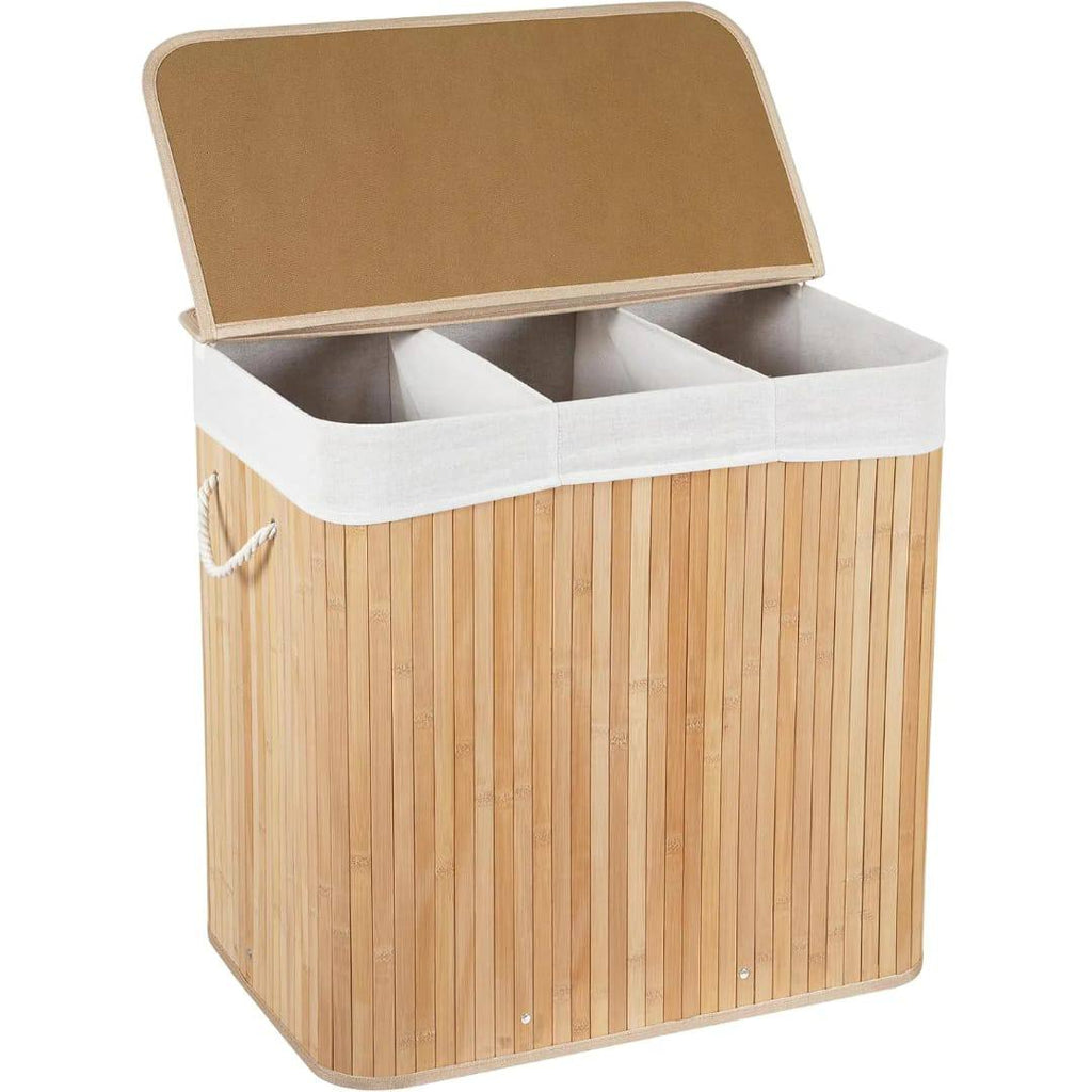 3 grid foldable bamboo laundry basket
