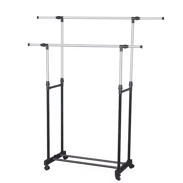 Coat rack/Floor coat rack, double pole stainless steel hanger. Also used as balcony drying rack, home multi-functional clothes rack with wheels