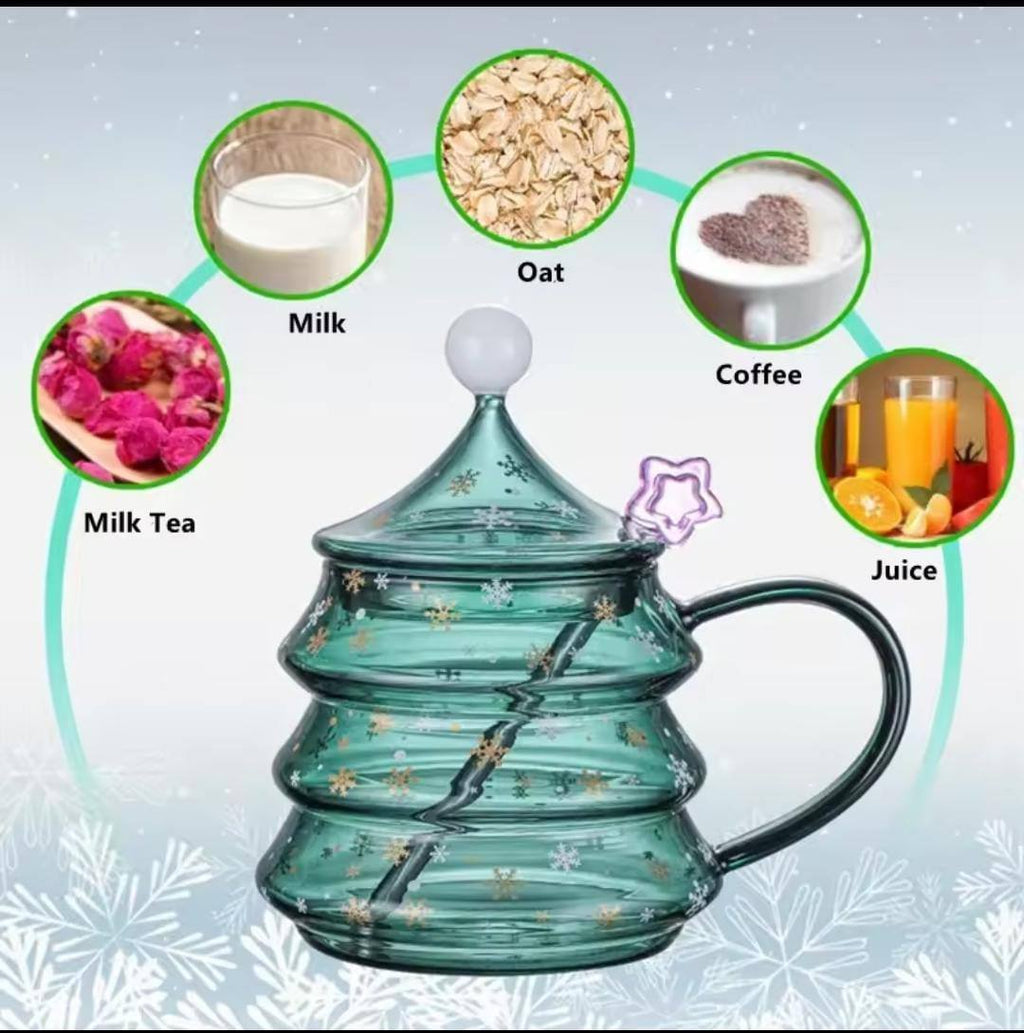 Cute Borosilicate Glass  Christmas Tree Shaped Cup set + Gift Box