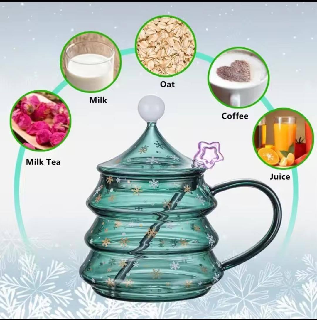 Cute Borosilicate Glass  Christmas Tree Shaped Cup set + Gift Box
