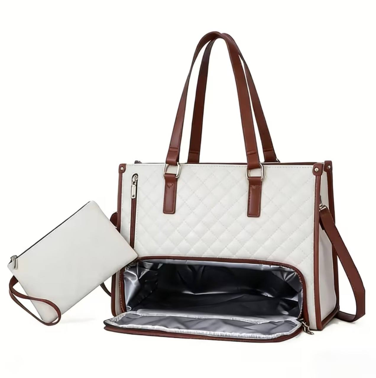 Quilted Large Capacity 15.6‰۝ Business Laptop Tote Bag with Insulated Lunch Compartment