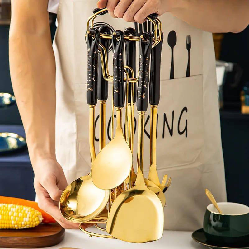 7pc stainless steel spatula soup spoon kitchenware set