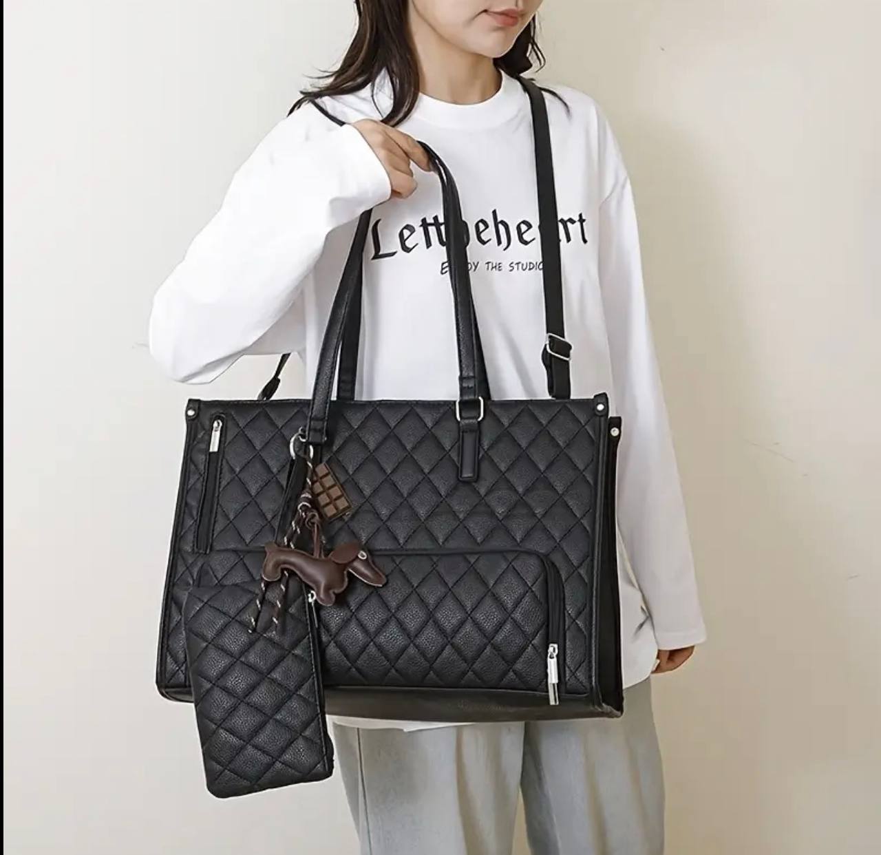 Quilted Large Capacity 15.6‰۝ Business Laptop Tote Bag with Insulated Lunch Compartment