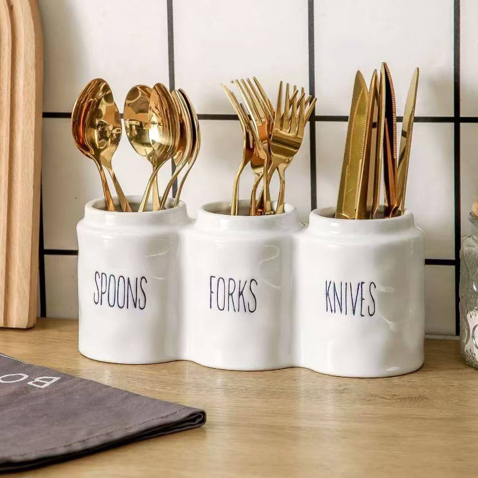 3 compartment Ceramic cutlery Holder