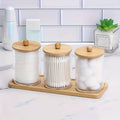 3pcs set acrylic swab storage organizer with Bamboo holder