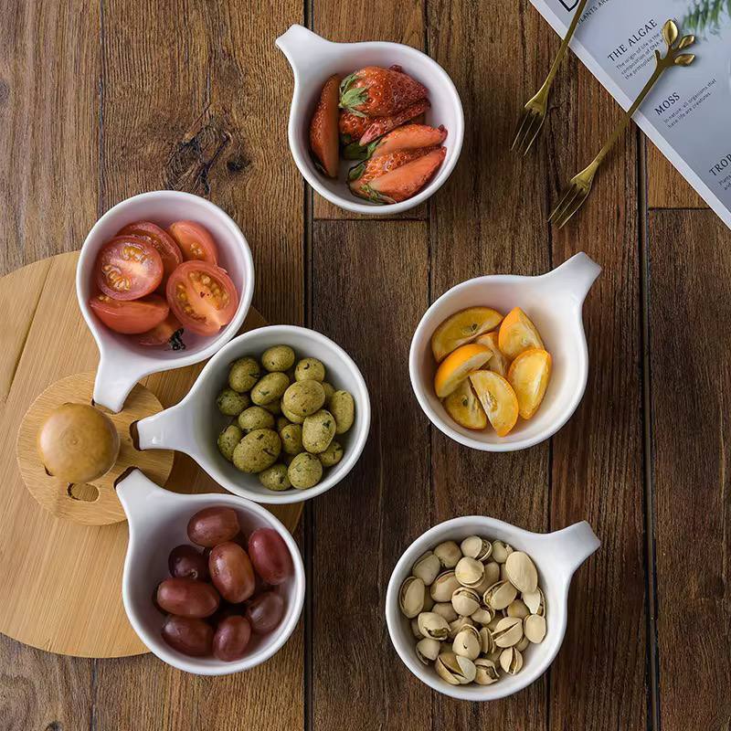 6pcs ceramic sauce bowls set with Rotary Bamboo Stand