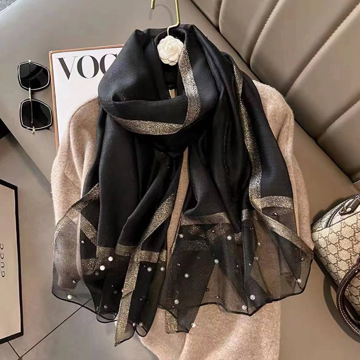 Luxury Pearl Print Scarf for Women