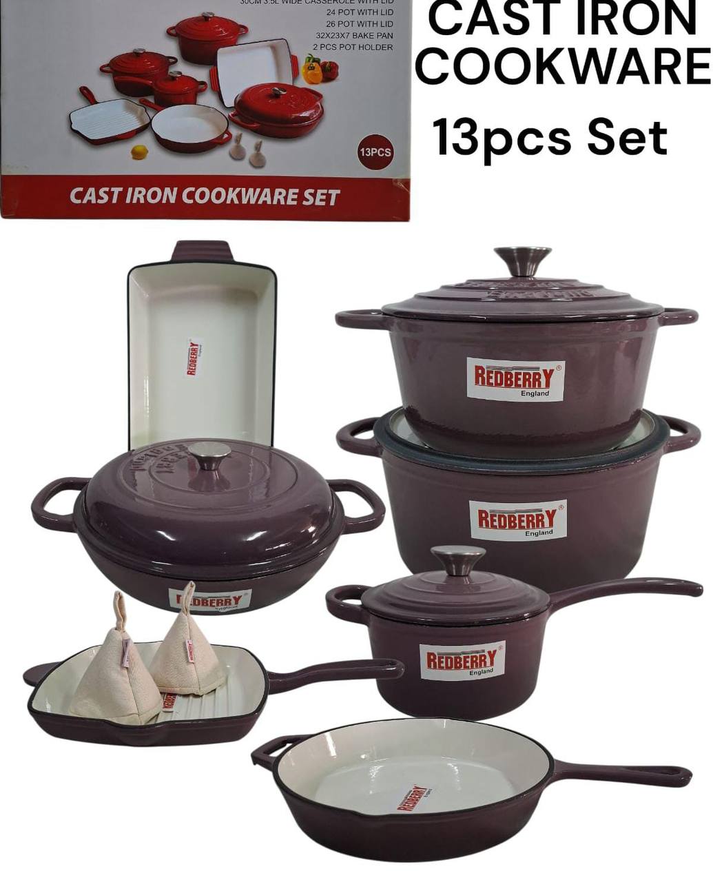 Experience premium performance with this 13-piece enamel cast iron cookware set at