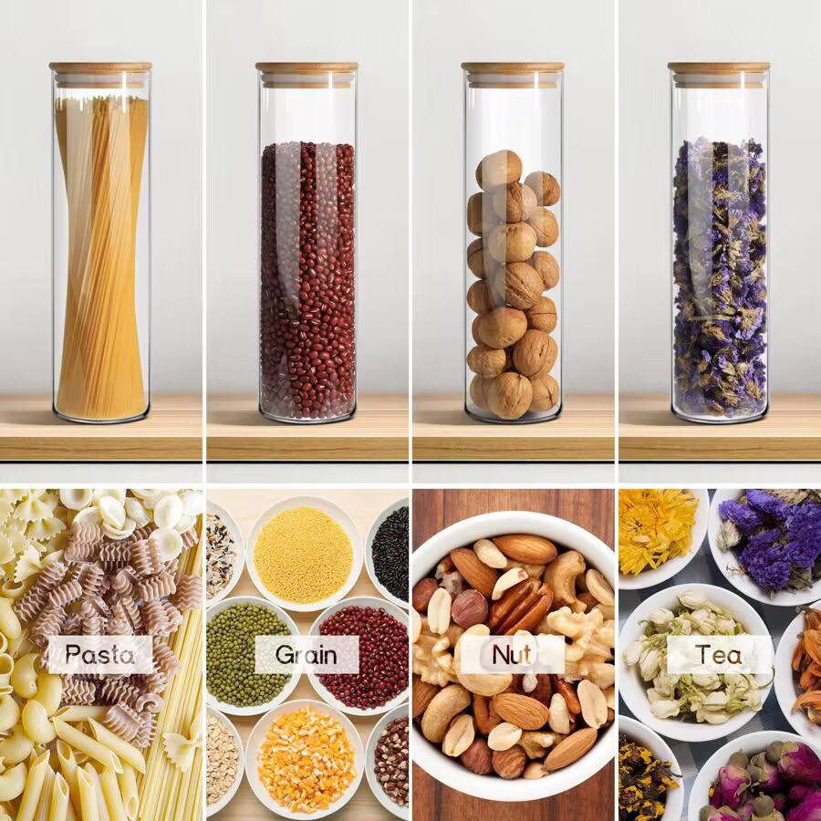 Glass spaghetti/cereal jar with airtight Bamboo lid