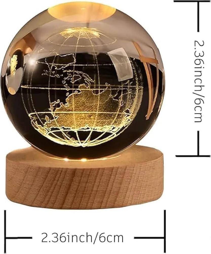 3D Earth Crystal LED Ball Night Lamp Warm Light - Compact USB Wall Charger 5V1A Output 1 For Birthday Christmas Astronomy Space Gifts For Boys Girls (Crystal Earth)