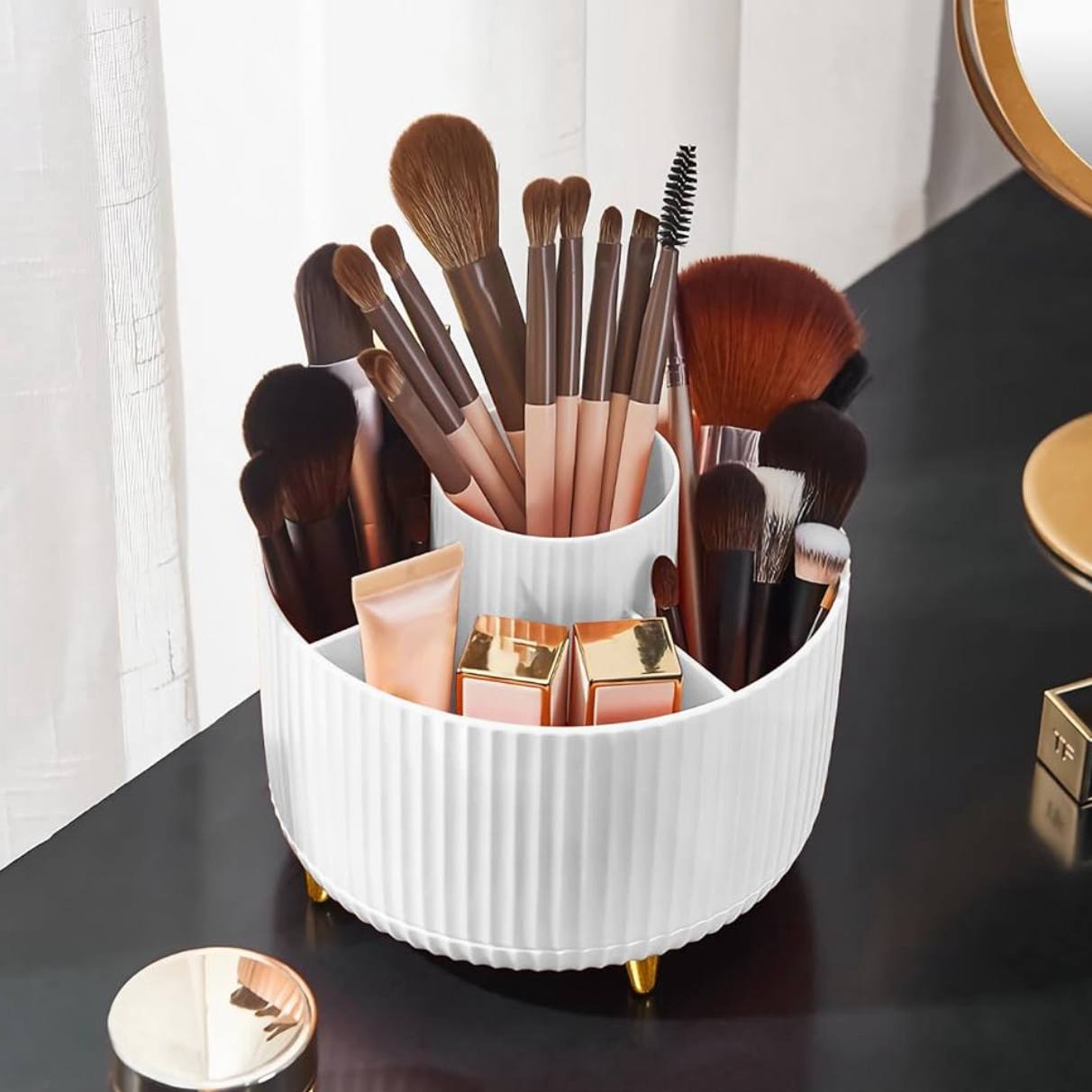 360å¡Rotating Desktop Makeup Brushes Organizer