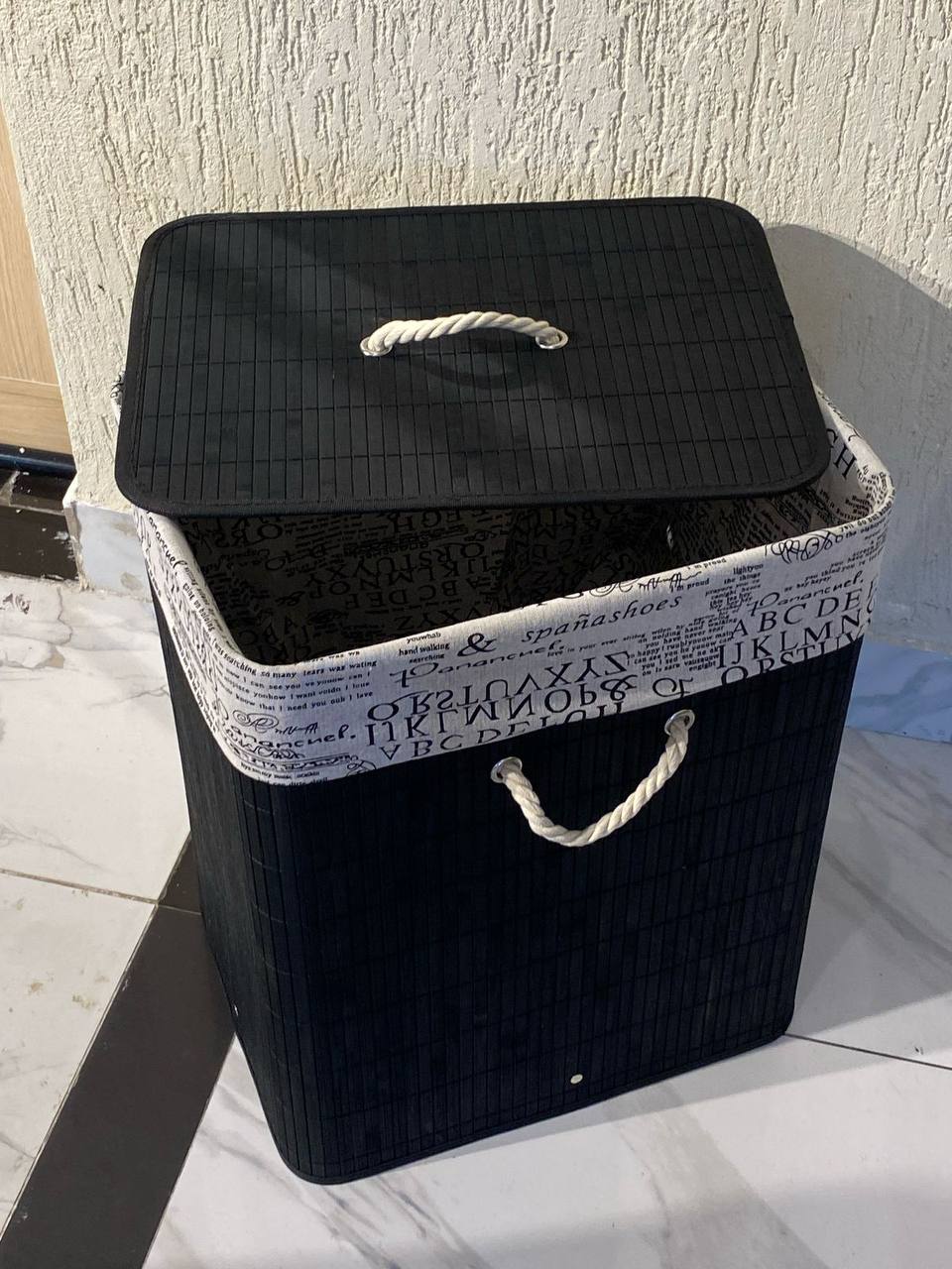 Eco-friendly foldable bamboo laundry basket black