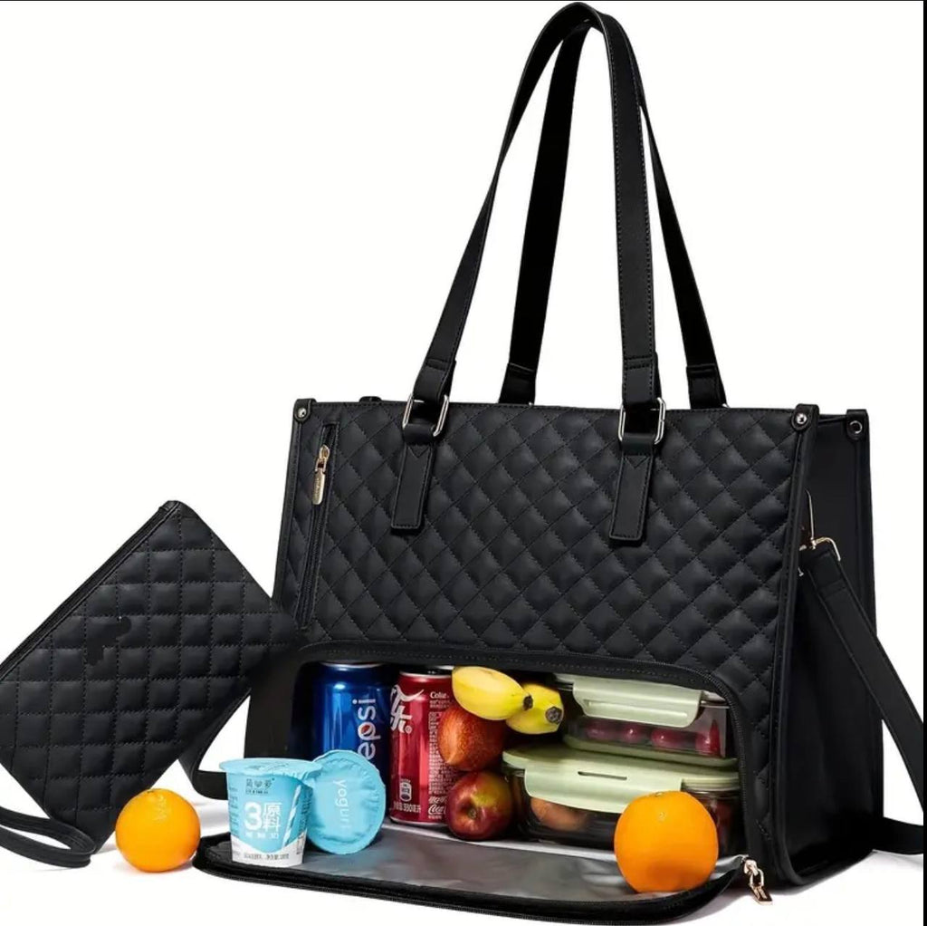 Quilted Large Capacity 15.6‰۝ Business Laptop Tote Bag with Insulated Lunch Compartment