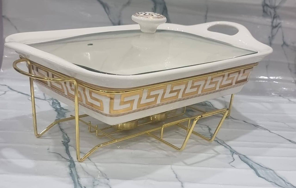 1.5L or 2L single ceramic round chaffing dish + burner and golden stand