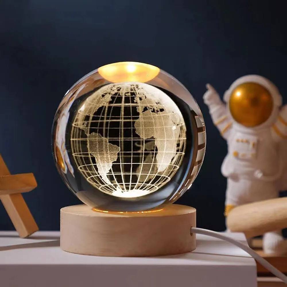 3D Earth Crystal LED Ball Night Lamp Warm Light - Compact USB Wall Charger 5V1A Output 1 For Birthday Christmas Astronomy Space Gifts For Boys Girls (Crystal Earth)
