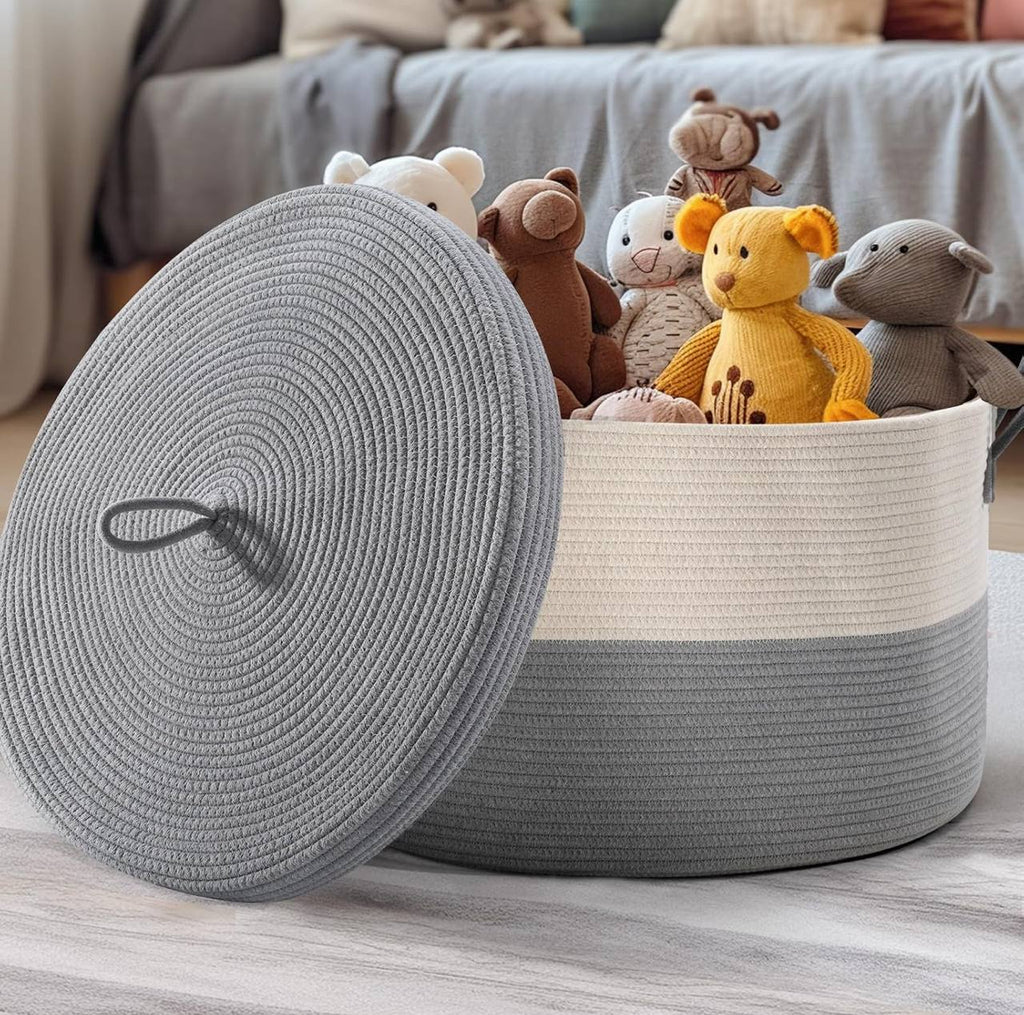 Extra large cotton rope basket with lid