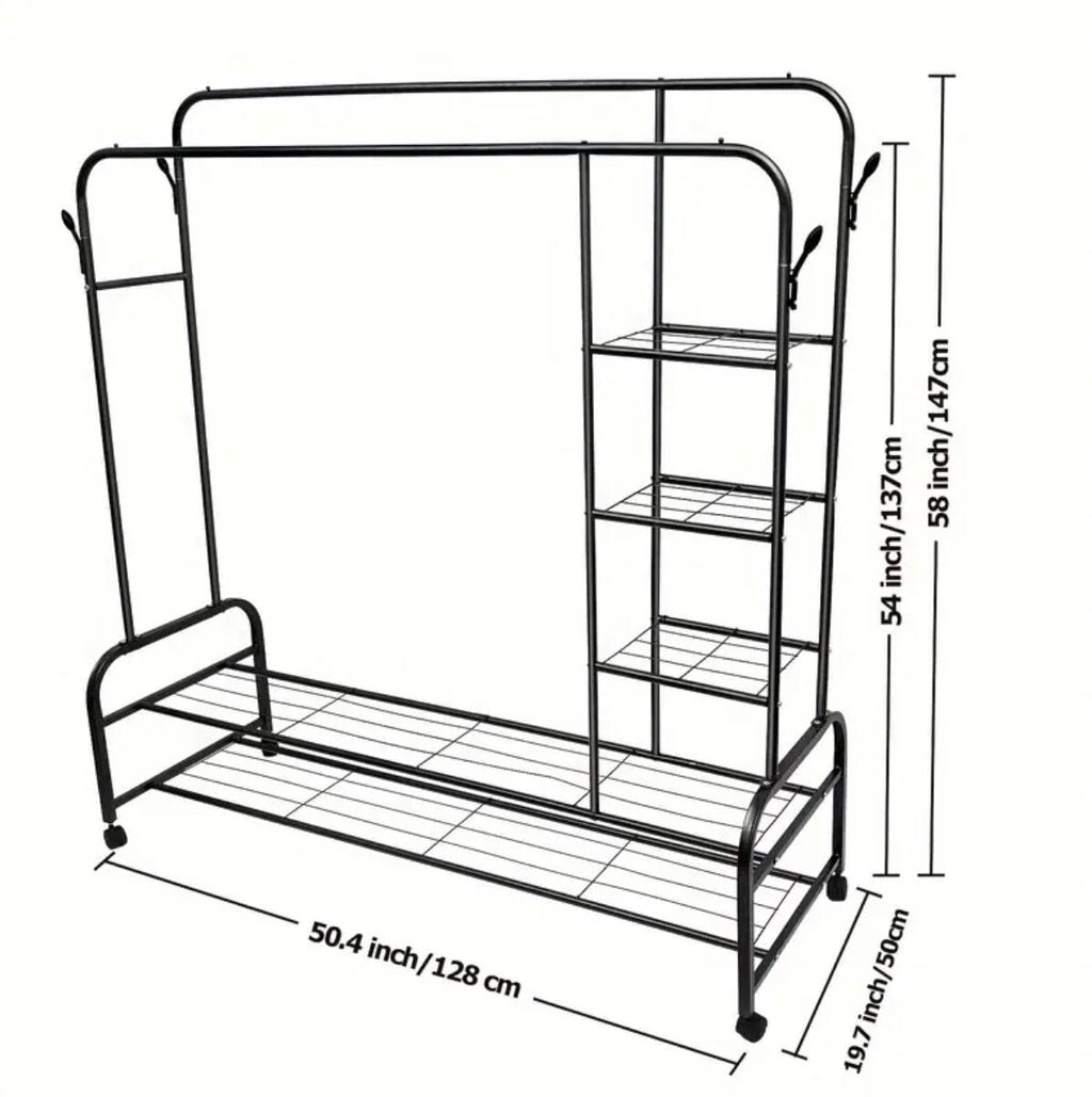Double Layer Garment Rack Floor  Standing Clothes Hanger