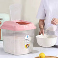 Plastic Cereal / Rice buckets now available in blue and peach cover options; 2 bucket options (white or clear); 2 size options