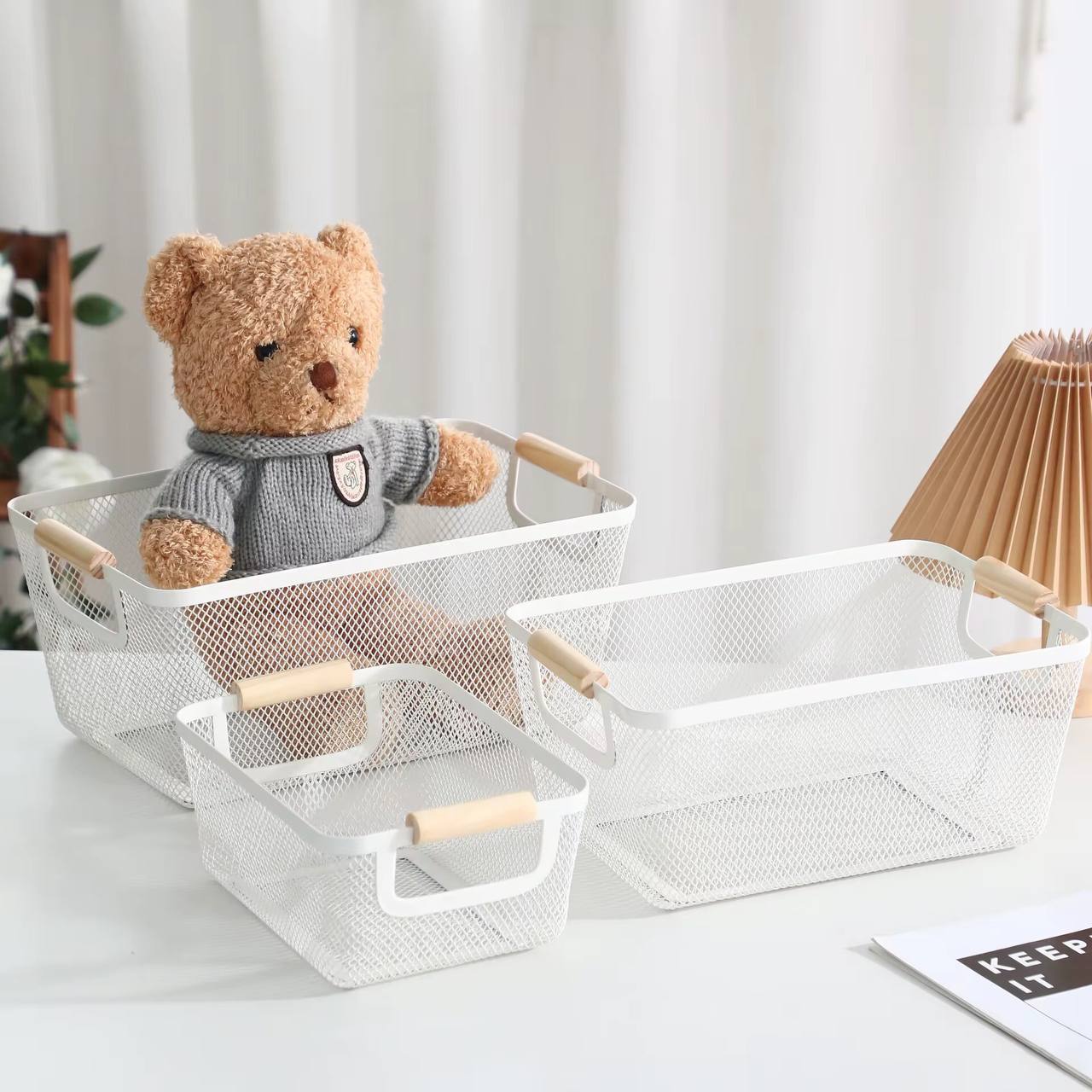 Metal Mesh Basket Spacious Wire Baskets for Shelves Decorative Storage Bathroom Organizer