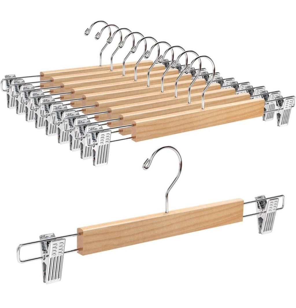 5pcs High Grade Natural Wooden Hangers Skirt Pants Hangers with Clips and 360å¡ Swivel Hook