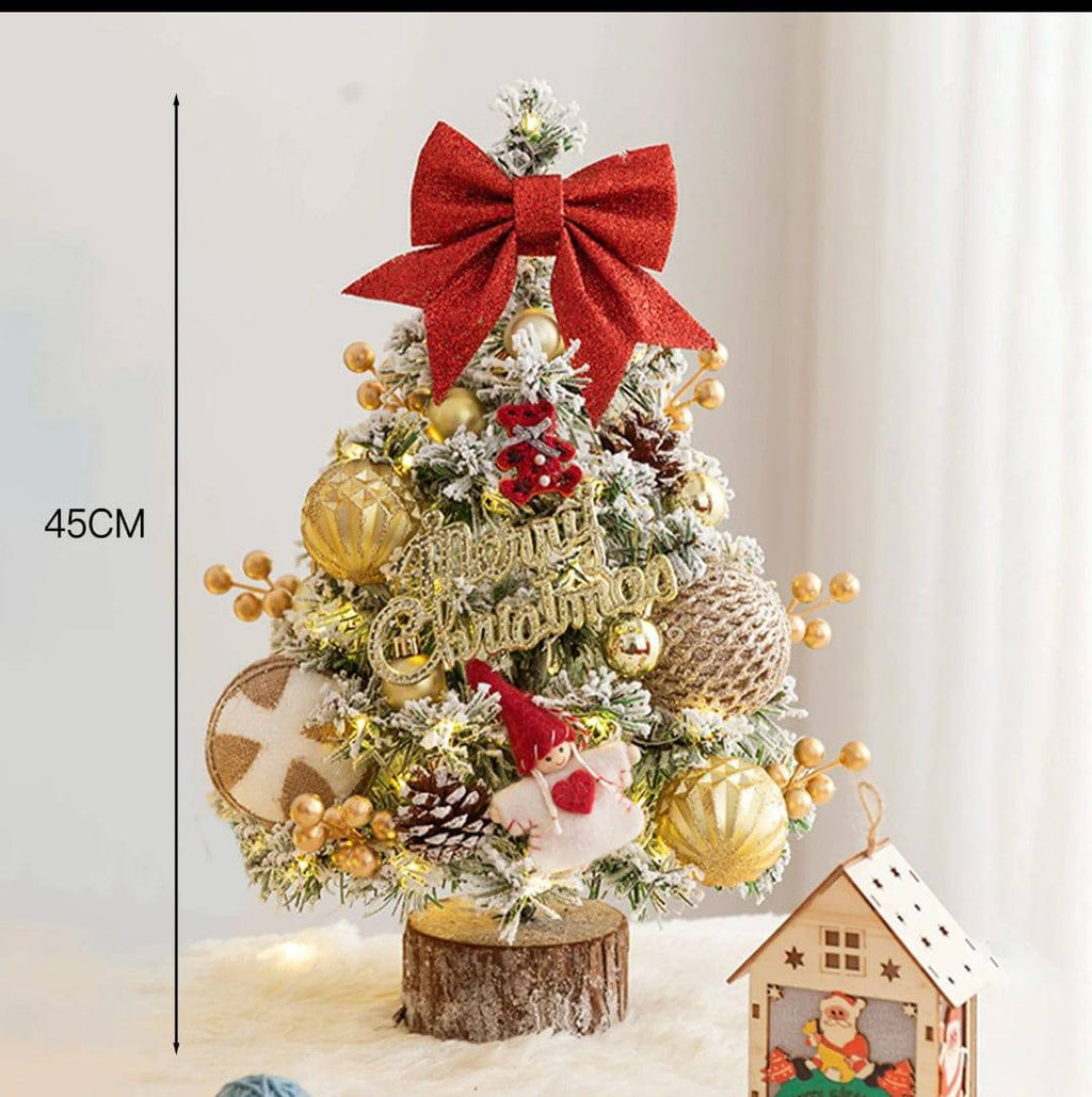Table top Christmas tree with decor and lights