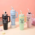 Stainless steel large capacity handled both cold and hot insulated cup with metallic straw