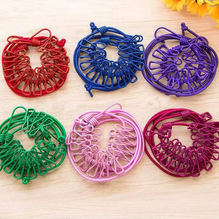 1.8M Outdoor Windproof Clothesline 10 Colors Portable Travel Stretchy Elastic Clothesline with Clamp Clips Hooks Outdoor Tools