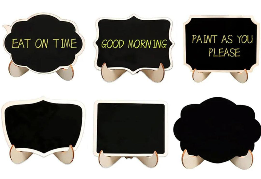 Creative multiple purposes Wood Mini Chalkboard Signs with Support Easels, Place Cards
, Small Rectangle Chalkboards Blackboard for Weddings, Birthday Parties, Table Numbers, Message Board Signs and Event Decorations