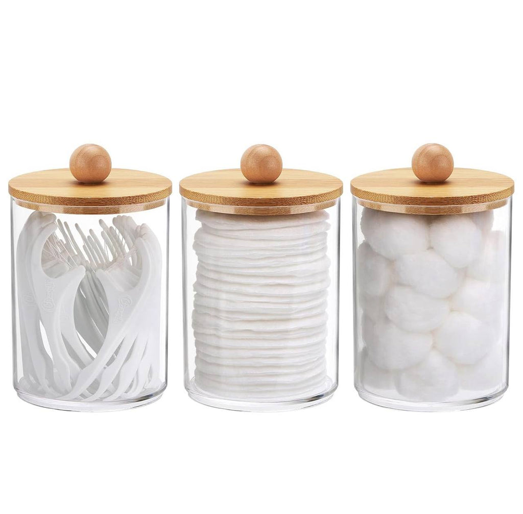 3pcs set acrylic swab storage organizer with Bamboo holder