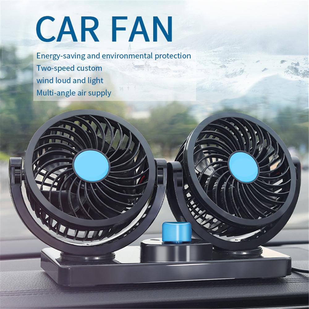 Car dash board/ windshield dual head car fan, electric adjustable 12 Volts DC, 2 Speed 12V Electric Car Cooling Fan 360å¡ Rotatable Dual Heads