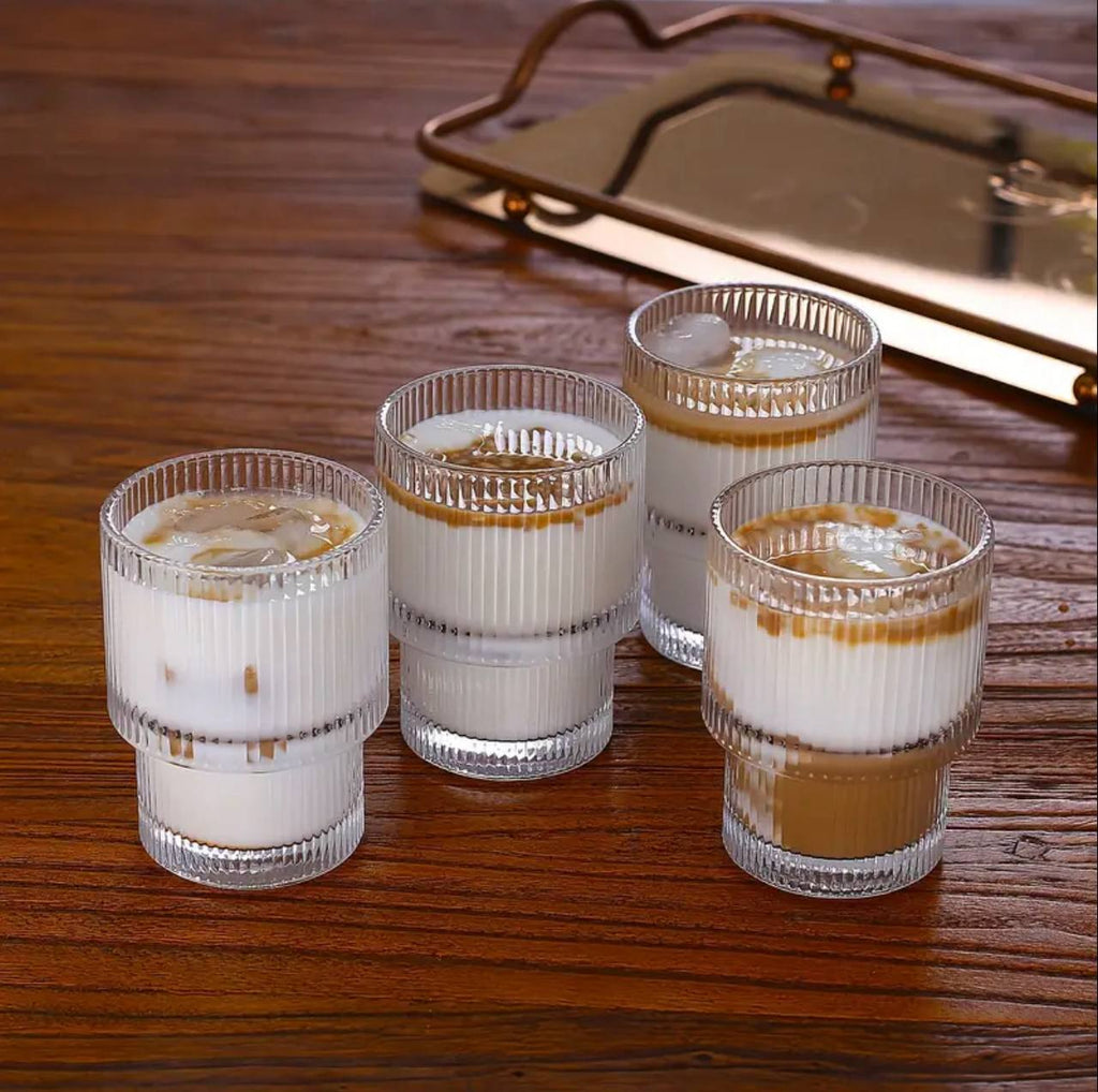 6pcs Ribbed Aesthetic Highball Crystal   glasses