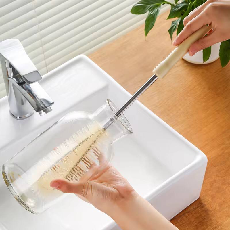 4 pcs Long Wooden handle bottle cleaning brushes