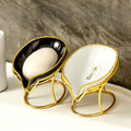 Happy life 45 degree slanted self draining soap dish with a golden stand