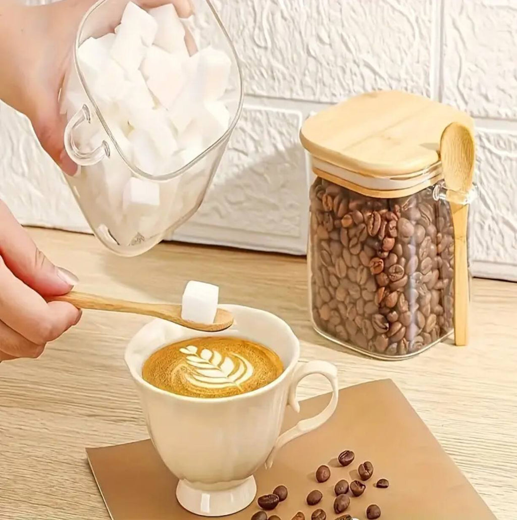 Glass  jar with Bamboo lid & spoon