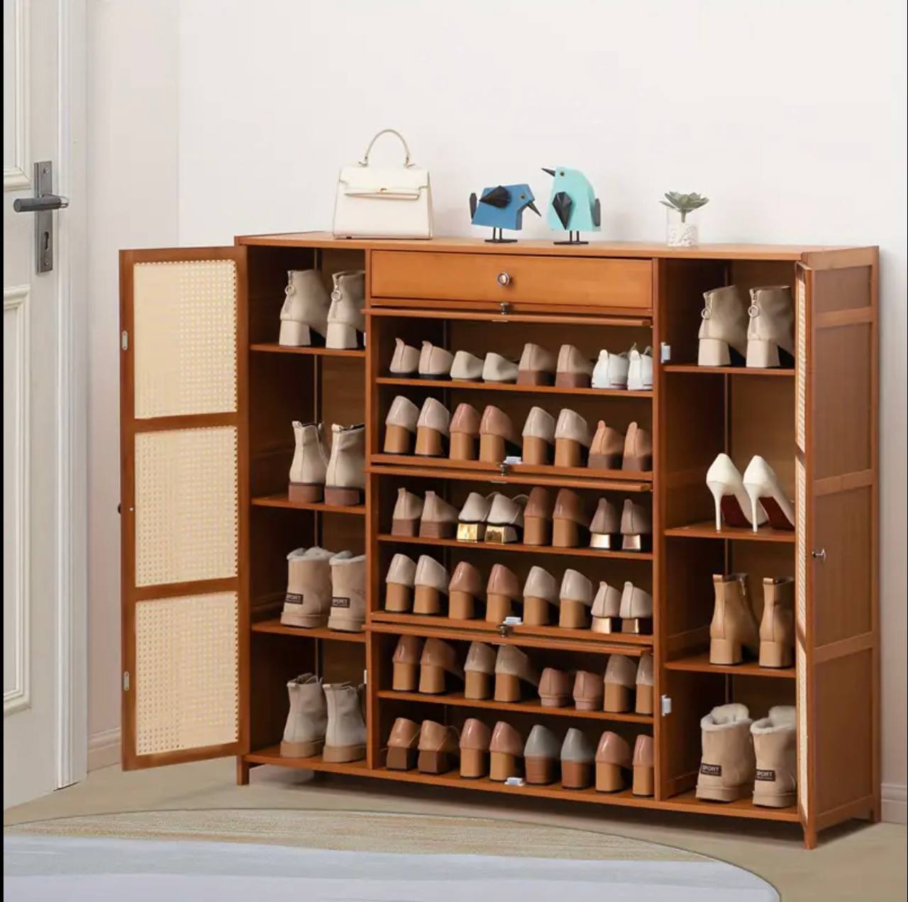 26 Pairs Wooden bamboo shoe cabinet