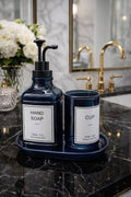 3pc sleek glass hand soap dispenser,matching cup & tray