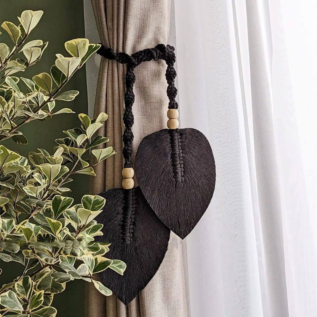 Leaf Curtains with Straps Home Bohemian Lace Living Room Bedroom Curtains with Straps Pure Handmade Woven Leaf Curtains Tie