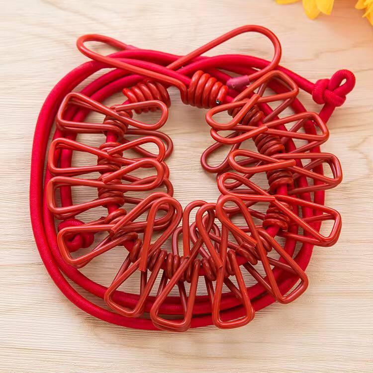 1.8M Outdoor Windproof Clothesline 10 Colors Portable Travel Stretchy Elastic Clothesline with Clamp Clips Hooks Outdoor Tools
