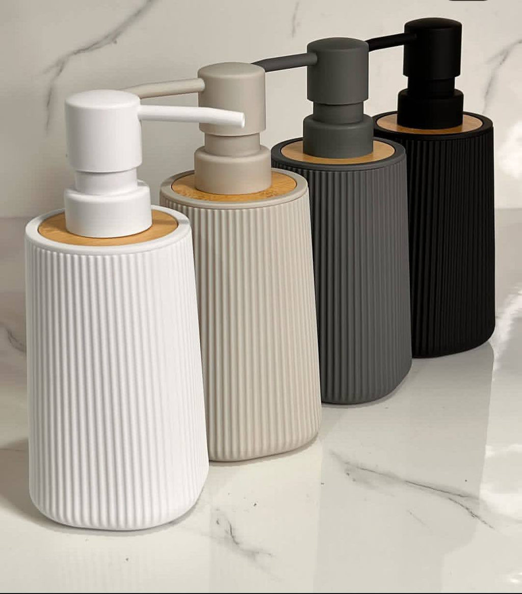 Bamboo luxury Lotion pump bottle for kitchen/ bathroom countertops / shower gel/ decorative soap dispenser