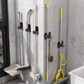 3pc Mop Holder Wall Mounted, Stainless Steel Self Adhesive Mop Broom Holder with Hooks