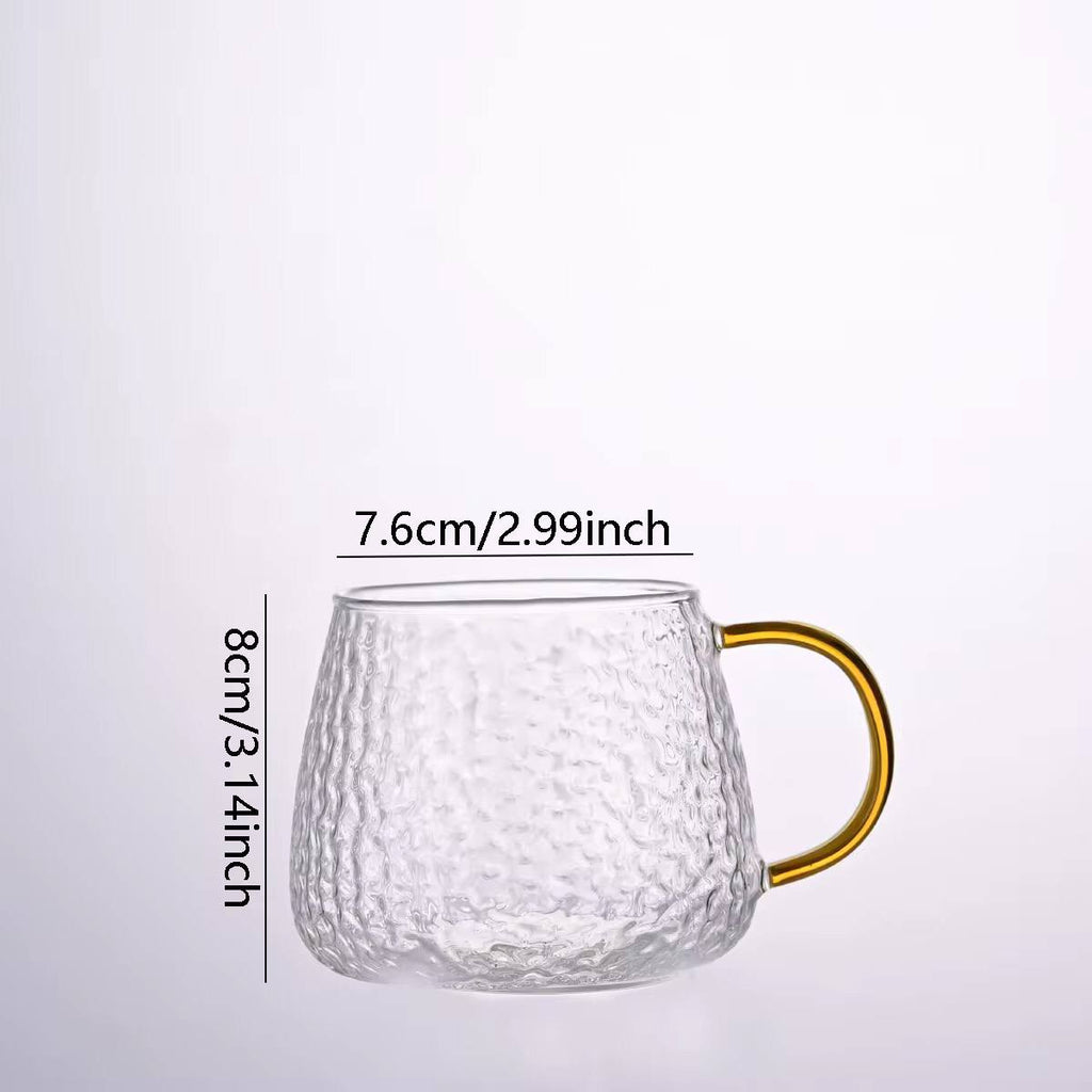 350 ml Hammer Patterned Glass Cups with a Gold Handle