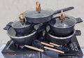 shining golden caps Uoiiy 14pc granite cookware set