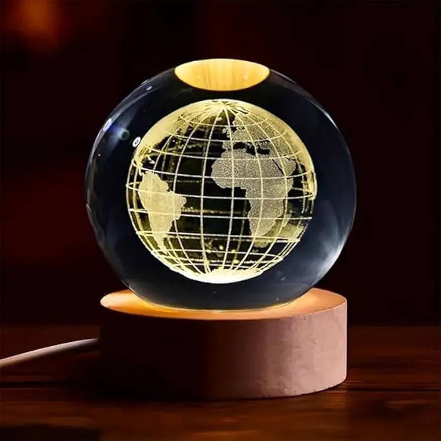 3D Earth Crystal LED Ball Night Lamp Warm Light - Compact USB Wall Charger 5V1A Output 1 For Birthday Christmas Astronomy Space Gifts For Boys Girls (Crystal Earth)