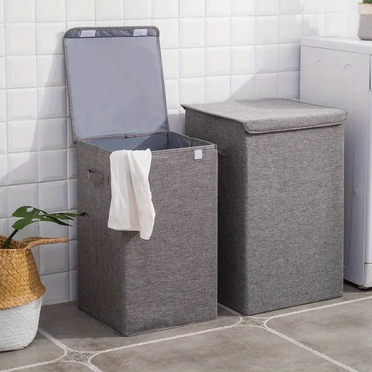 Cotton laundry basket with cover
