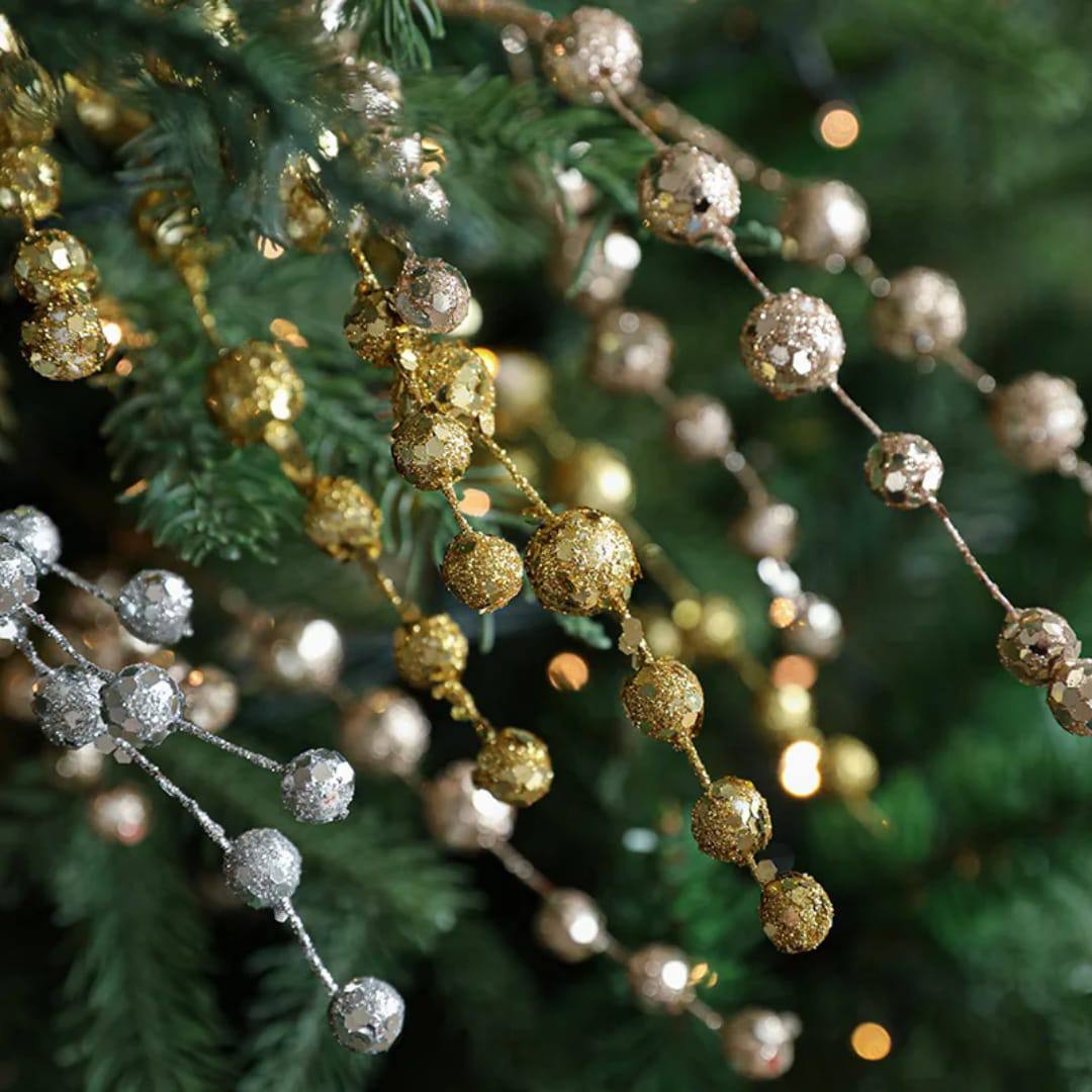 Christmas Tree Flower Arrangement Bouquet Bead String Decorative Ornament 40CM Christmas Glitter Stick