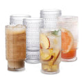 Embossed vintage Ribbed transparent Glass / iced coffe glass 6pc
